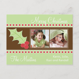 Postal Festiva Holly Christmas Photo Card