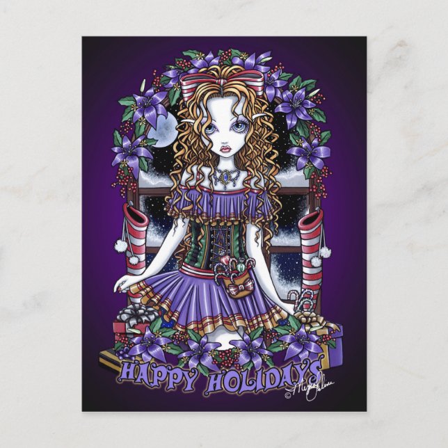 Postal Festiva Holly Holiday Navidades Fiesta Candy Angel Postcar (Anverso)