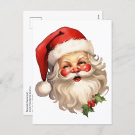 Postal Festiva Holly Jolly Santa Claus Navidades de estilo retro