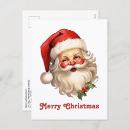 Postal Festiva Holly Jolly Santa Claus Navidades de estilo retro