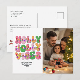 Postal Festiva "Holly Jolly Vibes" Luces Navideñas Retro Foto
