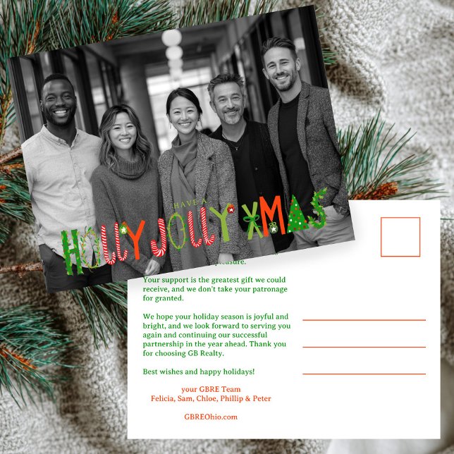 Postal Festiva HOLLY JOLLY XMAS Business CUSTOM PHOTO  (HOLLY JOLLY XMAS Business CUSTOM PHOTO Holiday Postcard
)