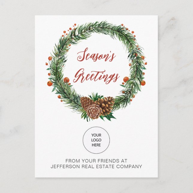 Postal Festiva Holly Pine Wreath Company Logo Business (Anverso)