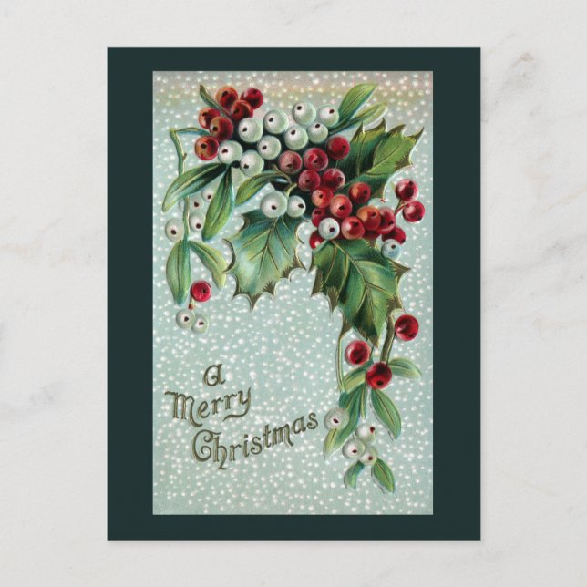Postal Festiva Holly y Mistletoe Vintage Christmas (Anverso)