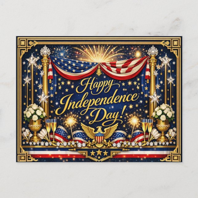 Postal Festiva Hollywood Regency Independence Day Patriotic (Anverso)