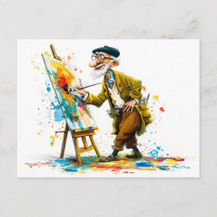 Postal Festiva Hombre anciano divertido leyendo ilustración