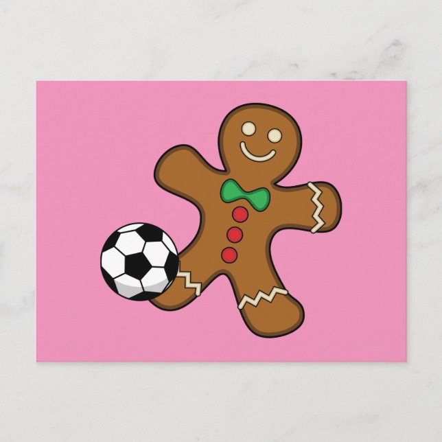 Postal Festiva Hombre de jengibre jugando al fútbol (Anverso)