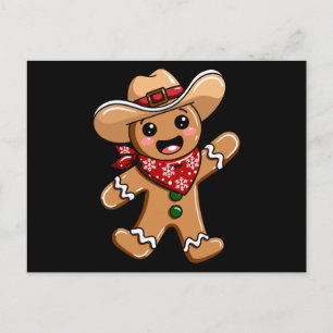 Postal Festiva Hombre de jengibre sombrero vaquero bandana Navida