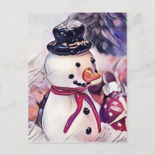 Postal Festiva Hombre de nieve añejo en el dibujo de nieve