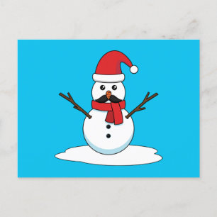 Postal Festiva Hombre de nieve gracioso con bigote y garrapata