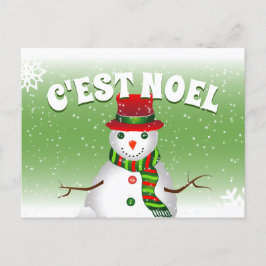 Postal Festiva Hombre de nieve gracioso en blanco rojo y verde
