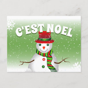 Postal Festiva Hombre de nieve gracioso en blanco rojo y verde