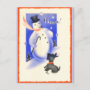 Postal Festiva Hombre de nieve y cachorro