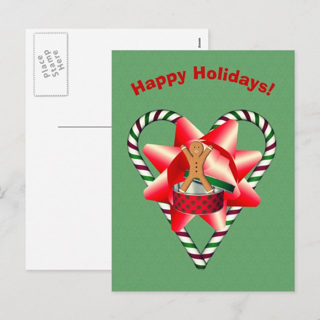 Postal Festiva Hombre de pan de jengibre dobla a Navidades tarjet (Anverso / Reverso)