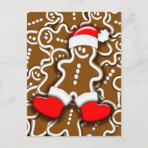 Postal Festiva Hombre de pan de jengibre Navidades Santa Claus