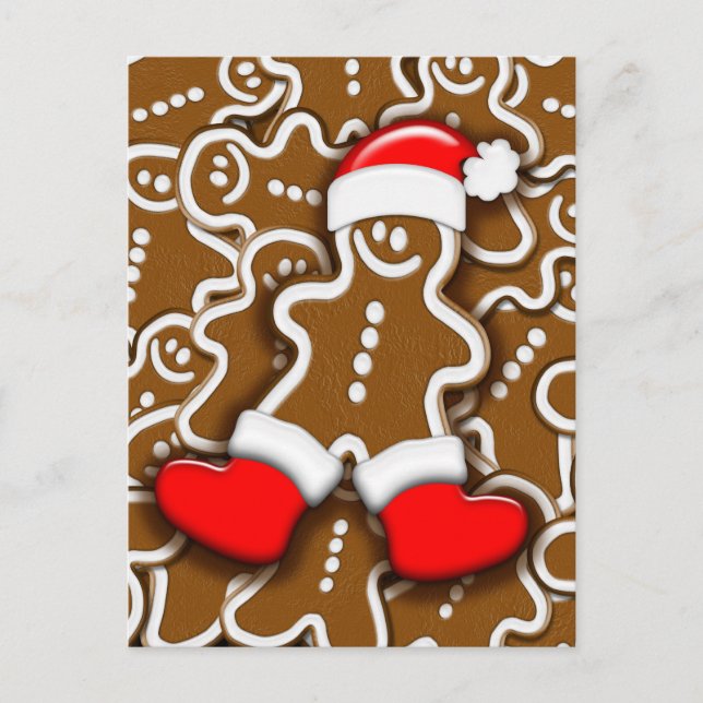 Postal Festiva Hombre de pan de jengibre Navidades Santa Claus (Anverso)