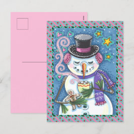 POSTAL FESTIVA HOMBRE NOVIEMBRE, HOMBRE DE PAN Y MUG DE CHOCOLATE