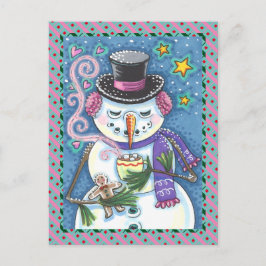 POSTAL FESTIVA HOMBRE NOVIEMBRE, HOMBRE DE PAN Y MUG DE CHOCOLATE