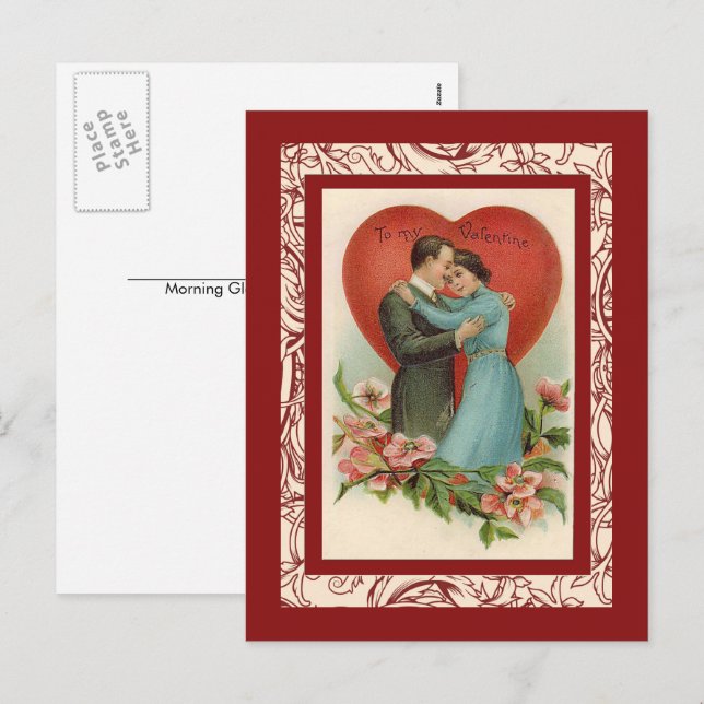 Postal Festiva hombre y mujer ventilado en el corazón valentino (Anverso / Reverso)