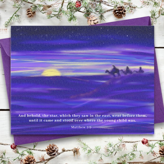 Postal Festiva Hombres sabios acuarela personalizada (Three wise men painting with bible quote budget greeting postcard)