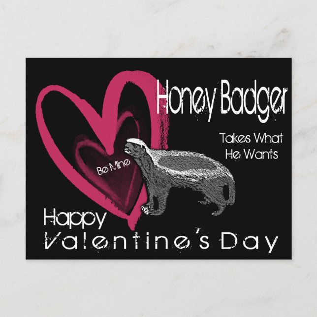 Postal Festiva Honey Badger Be Mine Valentine's Day Postcards (Anverso)