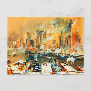 Postal Festiva Horizonte clásico del puerto de la ciudad de Nueva