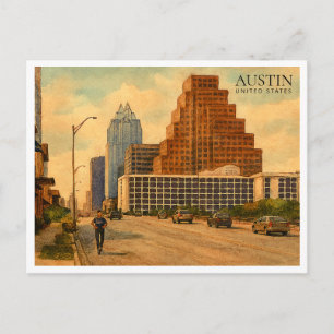 Postal Festiva Horizonte de Austin Texas – Viaje en Acuarela