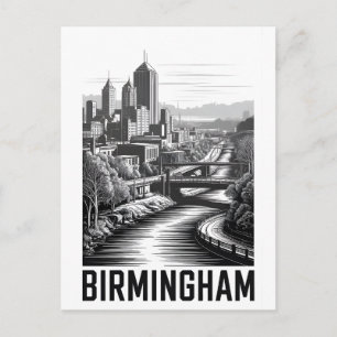 Postal Festiva Horizonte de Birmingham Alabama en Grabado en Made