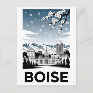 Postal Festiva Horizonte de Boise en negro y blanco en estilo de 