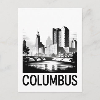 Postal Festiva Horizonte de Columbus Ohio en Grabado en Madera Bl