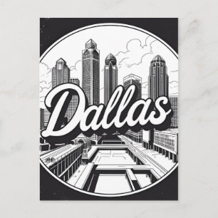 Postal Festiva Horizonte de Dallas Texas Paisaje urbano en blanco