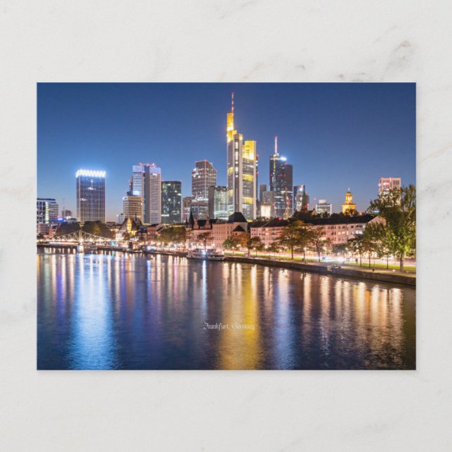 Postal Festiva horizonte de Fráncfort, Alemania (Anverso)
