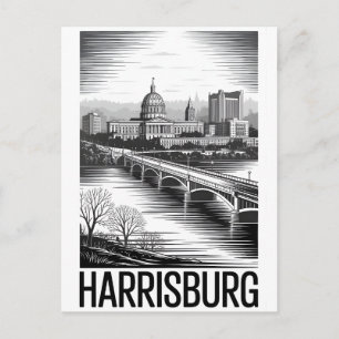 Postal Festiva Horizonte de Harrisburg Pennsylvania en Blanco y N