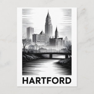 Postal Festiva Horizonte de Hartford Connecticut en negro y blanc