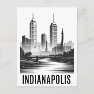 Postal Festiva Horizonte de Indianápolis Indiana en negro y blanc