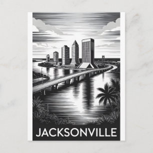 Postal Festiva Horizonte de Jacksonville Florida en negro y blanc
