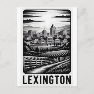 Postal Festiva Horizonte de Lexington Kentucky en negro y blanco