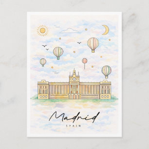Postal Festiva Horizonte de Madrid Acuarela Viaje a España