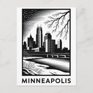 Postal Festiva Horizonte de Minneapolis Minnesota Grabado en Made