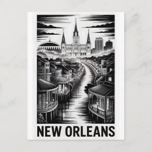 Postal Festiva Horizonte de Nueva Orleans Luisiana Grabado en Mad
