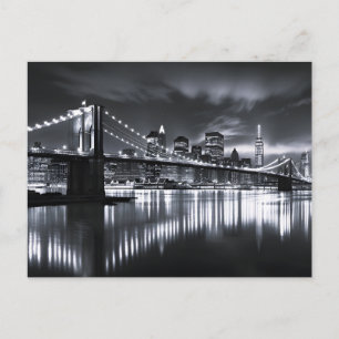 Postal Festiva Horizonte de Nueva York Puente de Brooklyn Monocro