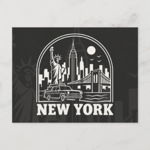 Postal Festiva Horizonte de Nueva York Vintage Viaje Retro .
