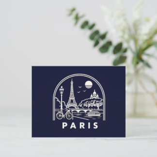 Postal Festiva Horizonte de París Vintage | Viaje Retro Francés .