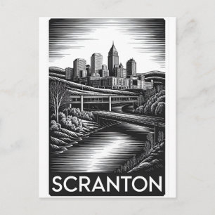 Postal Festiva Horizonte de Scranton Pennsylvania en negro y blan
