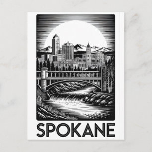 Postal Festiva Horizonte de Spokane Washington Negro Blanco Graba