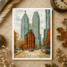 Horizonte de Toronto Canadá Acuarela Vintage