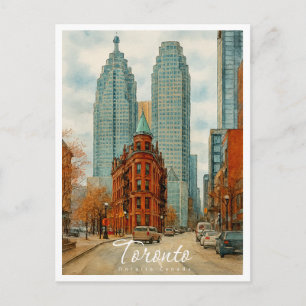 Postal Festiva Horizonte de Toronto Canadá Acuarela Vintage