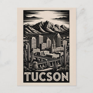 Postal Festiva Horizonte de Tucson Arizona en Grabado en Madera B