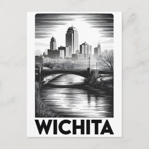 Postal Festiva Horizonte de Wichita Kansas en Blanco y Negro Grab