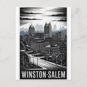 Postal Festiva Horizonte de Winston-Salem NC Negro Blanco Grabado